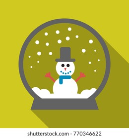 simple modern clean melted or melting snowman cartoon in a glass ball crystal or globe vector flat design isolated game. Gift in a rounded circle button for web and postcard