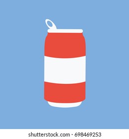 simple modern clean red opened cold water or cola can icon or symbol cartoon flat design style. cool sugary soft drinks or carbonated drinks vector isolated for web print