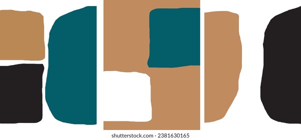 simple modern collection: geometric shapes (brown, black, green) hand drawn on a white background