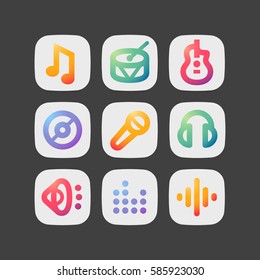 Simple modern colorful icons. Music theme sign set.