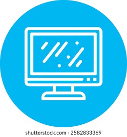 A simple and modern computer monitor icon in white, with rounded corners. The screen is clean, set against a soft light blue background, creating a fresh and professional look for tech-related designs