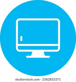 A simple and modern computer monitor icon in white, with rounded corners. The screen is clean, set against a soft light blue background, creating a fresh and professional look for tech-related designs