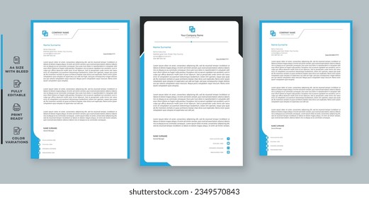 Simple modern corporate modern clean and clear letterhead design with color variation bundle.Letterhead corporate creative business company minimal clean unique template design.