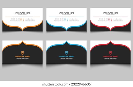 Simple modern corporate identity company name visiting business card template design. Abstract clean elegant creative stylish professional business card design template black orange blue color.