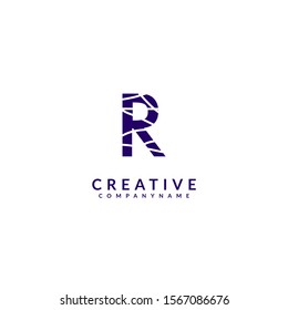 simple modern crack textured purple monogram R logotype creative design concept.