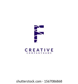 simple modern crack textured purple monogram F logotype creative design concept.