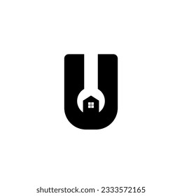 Simple modern creative initial letter U logo design with wrench and home negative space design