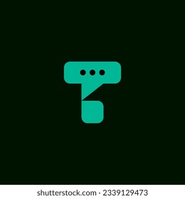 Simple modern creative initial letter T logo design and negative space chat icon isolated on dark green background