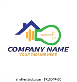 simple modern creative lamp bulb House Vector. Smart Home Tech Logo template Vector icon with bright lights.
