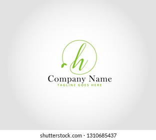 simple modern creative minimalism and feminine letter-mark for letter H in script font and combine with leaves to represent healthy and wellness that comes from nature and good environment 