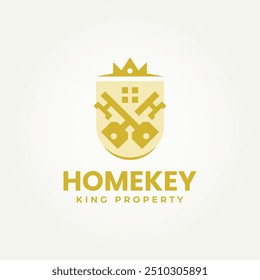 simple modern crossed key with crown real estate icon logo vector illustration design. simple modern real estate, apartment, property logo concept