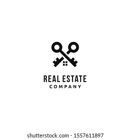 Simple modern crossed key for house estate business logo design