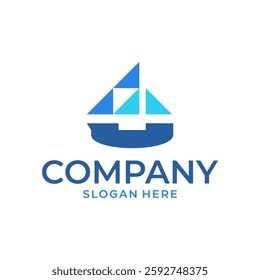 Simple Modern Cruise Ship Logo Design Illustration  Editable Vector Template