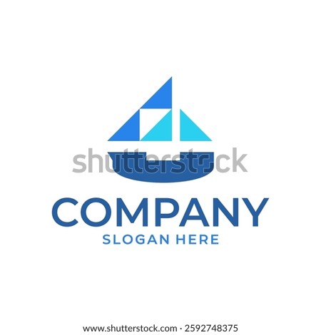 Simple Modern Cruise Ship Logo Design Illustration  Editable Vector Template