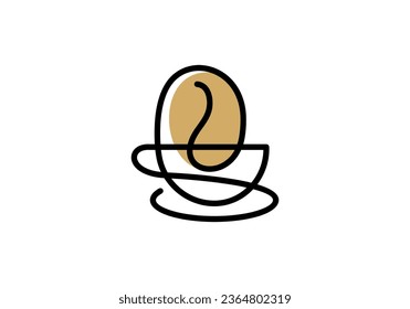 simple modern cup coffee, bean line logo design