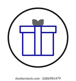 A simple and modern depiction of a gift box encased in a circle, ideal for adding a festive touch to digital projects or designs that require a clean, minimalist aesthetic for celebrations and