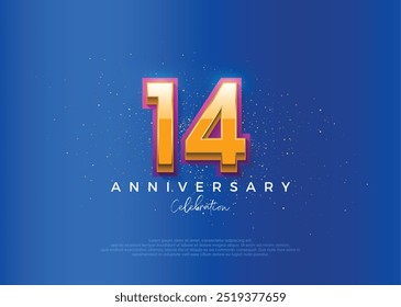 Simple and modern design for the 14th anniversary celebration. with an elegant blue background color.