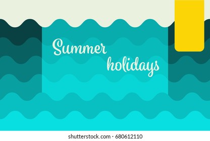 Simple modern design graphic card with blue sea waves and yellow tag