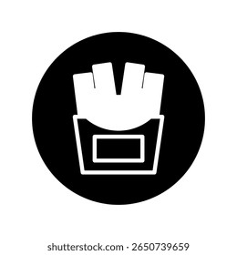 Simple and modern design: A minimalist icon illustration of french fries within a black circle background, perfect for websites
