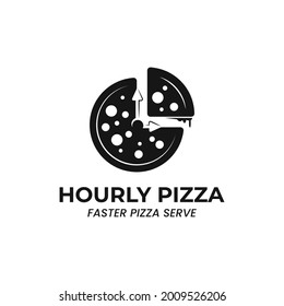 Simple and modern design, pizza with wall clock illustration, perfect for fast food restaurant logo