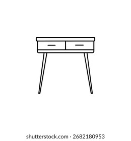 Simples mesa moderna com duas gavetas e projeto de desenho de linha de pernas cônicas