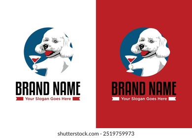 simples moderno cão beber vinho ilustração vetor logotipo design