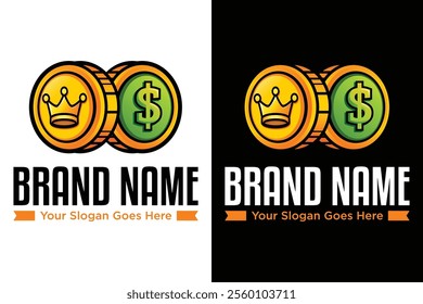 einfache moderne Dollar Penny Münze mit Krone König Symbol Vektor Illustrator Logo-Design