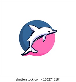 simple modern dolphin silhouette in colorful flat round frame for animal logo or icon template and inspiration