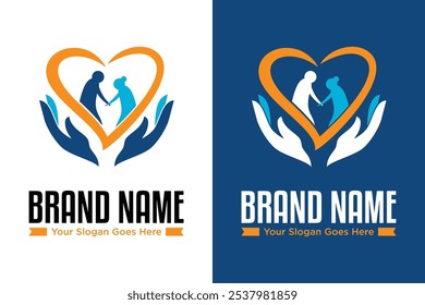 Cuidado de ancianos moderno simple con diseño de logotipo de ilustración a mano