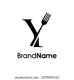 Diseño inicial del logotipo de la ilustración simple, moderna y elegante, combinado con tenedor y cuchara. Logotipo recomendado para bebidas relacionadas con el negocio, restaurante, cafetería y comida.