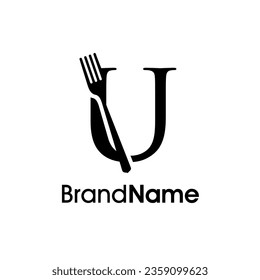 Simple, Modern and Elegant illustration logo design initial U combine with fork and spoon. Logo recommended for business related Beverages, Restaurant, Cafe and Food.