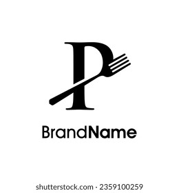 Simple, Modern and Elegant illustration logo design initial P combine with fork and spoon. Logo recommended for business related Beverages, Restaurant, Cafe and Food.