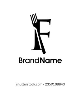 Simple, Modern and Elegant illustration logo design initial F combine with fork and spoon. Logo recommended for business related Beverages, Restaurant, Cafe and Food.