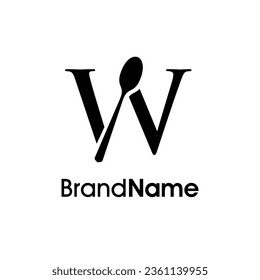 Simple, Modern and Elegant illustration logo design initial W combine with spoon. Logo recommended for business related Beverages, Restaurant, Cafe and Food.