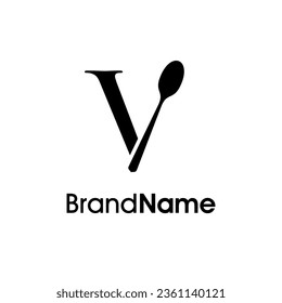 Simple, Modern and Elegant illustration logo design initial V combine with spoon. Logo recommended for business related Beverages, Restaurant, Cafe and Food.