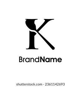 Simple, Modern and Elegant illustration logo design initial K combine with spoon. Logo recommended for business related Beverages, Restaurant, Cafe and Food.