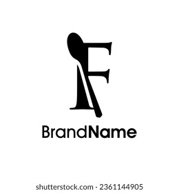 Simple, Modern and Elegant illustration logo design initial F combine with spoon. Logo recommended for business related Beverages, Restaurant, Cafe and Food.