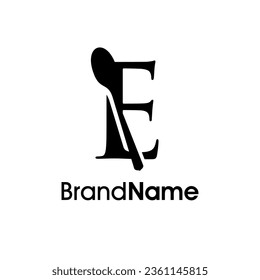 Diseño de logotipo de ilustración simple, moderno y elegante inicial E combinado con cuchara. Logotipo recomendado para bebidas relacionadas con el negocio, restaurante, cafetería y comida.