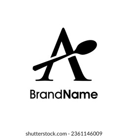 Simple, Modern and Elegant illustration logo design initial A combine with spoon. Logo recommended for business related Beverages, Restaurant, Cafe and Food.