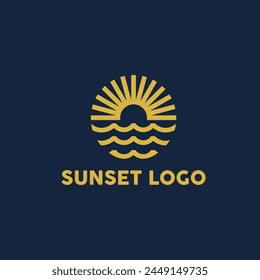 logotipo moderno y elegante, las olas del mar y la puesta del sol amanecer