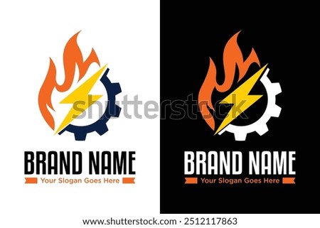simple modern energy lightning bolt electric fire gear industry 