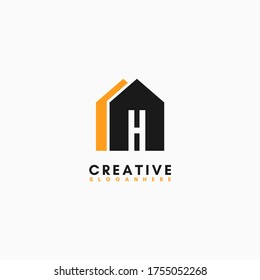 Simple modern estate H logotype design concept in black and orange colors.