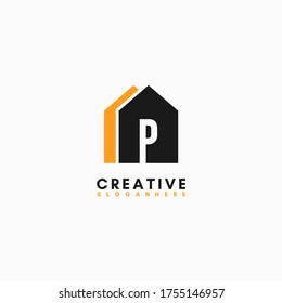 Simple modern estate P logotype design concept in black and orange colors.