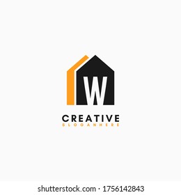 Simple modern estate W logotype design concept in black and orange colors.