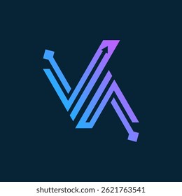 Simple Modern Finance Logo with Gradient NV and Movement Arrows