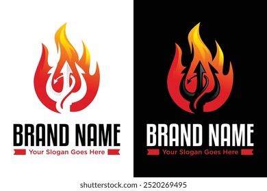 simple modern fire trident illustration vector logo design