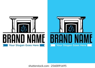 einfache moderne Kamin mit blauem Feuer Vektor Illustrator Logo-Design