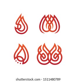 Simple modern flame illustration set collection in red orange color
