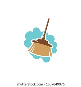 simple modern flat cleaning broom vector logo design