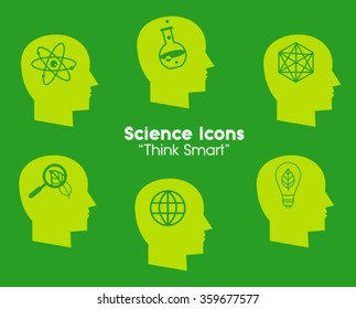 simple modern flat design green science innovation biology physics chemistry and research icons illustration in thinking head silhouettes 